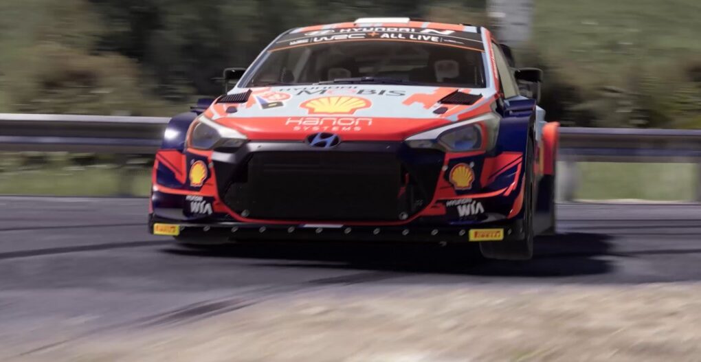 WRC 10 main gameplay showing front view of car