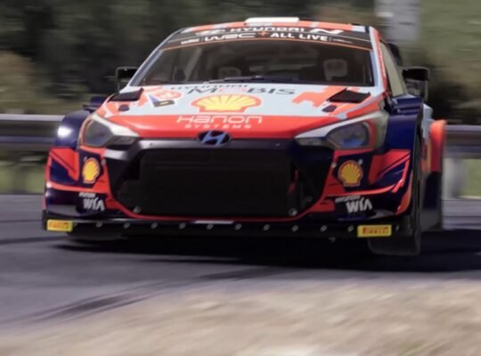 WRC 10 main gameplay showing front view of car