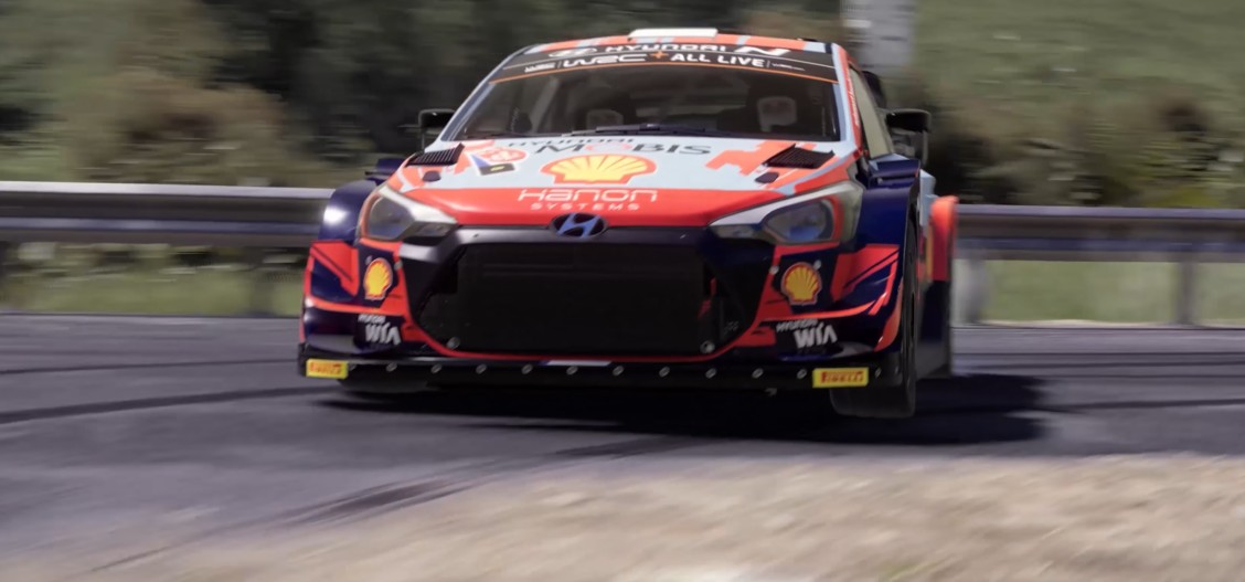 WRC 10 main gameplay showing front view of car