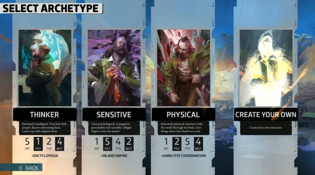 Disco Elysium selecting your archetype