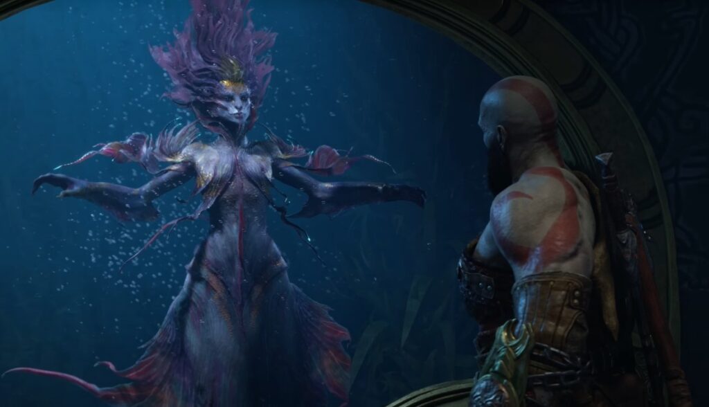 god of war ragnarok guide female character staring at kratos