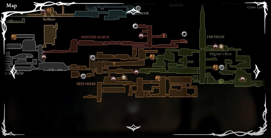 hollow knight silksong map showing exploration paths