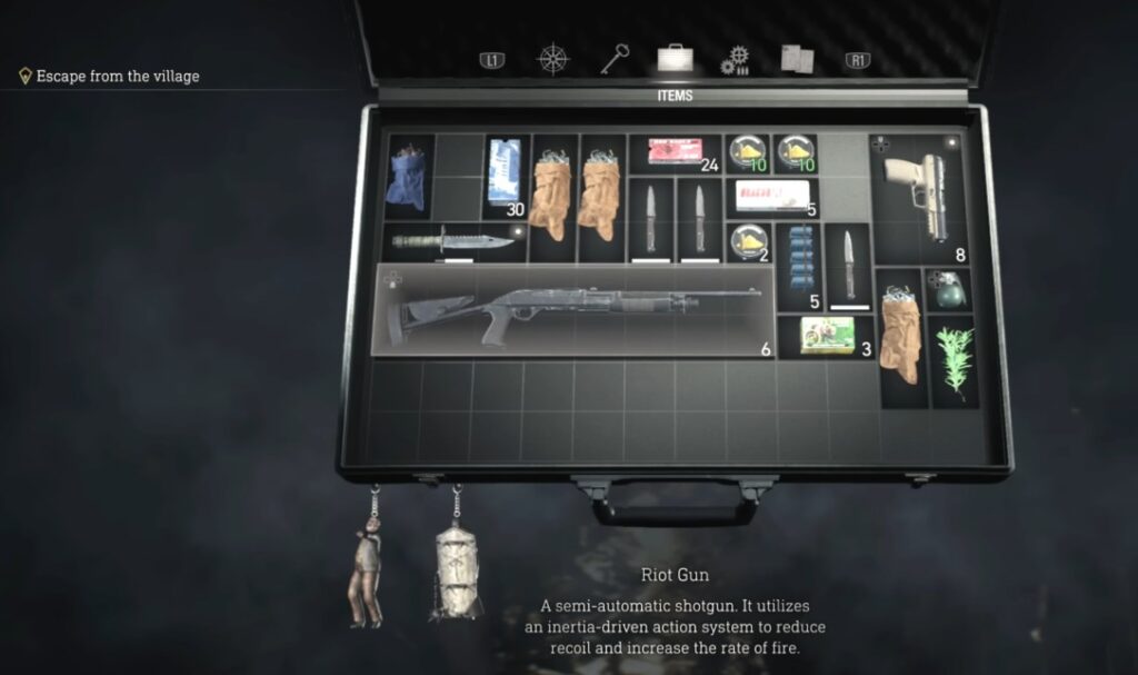 resident evil 4 cash showing weapons and health