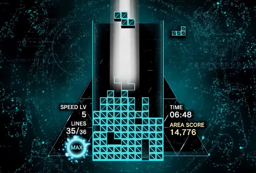 Tetris effect blue neon particle gamer melts gameplay