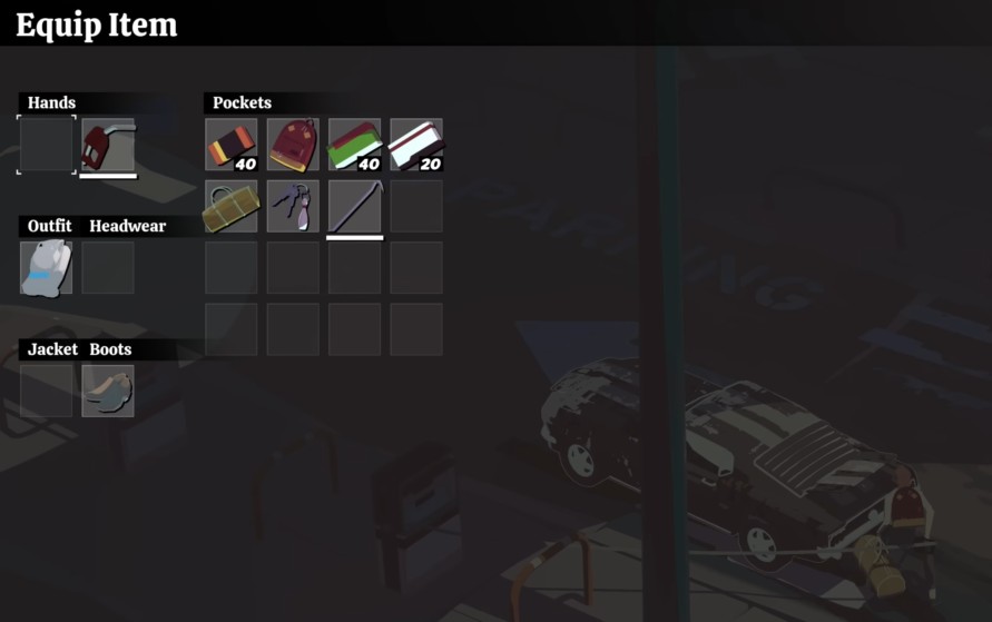 Dead Static Drive equip items screen