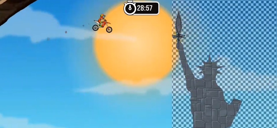 moto x3m jumping over statue