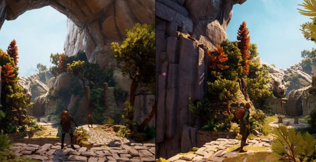 Split Fiction split screen and showing co-up play