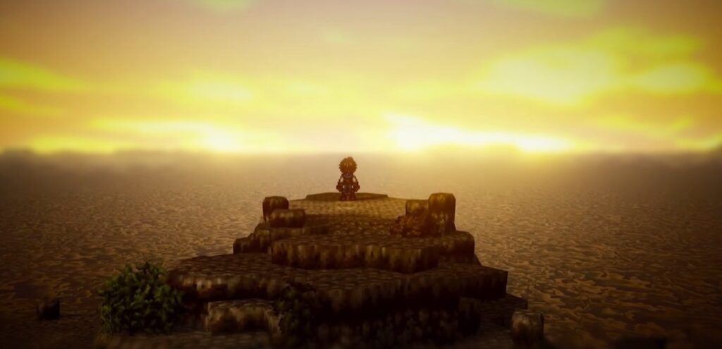 octopath traveler 0 character staring into the horizon