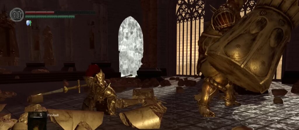 Ornstein and Smough Boss Fight breaking columns