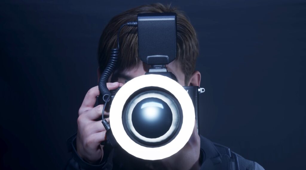 she's leaving camera towards the screen