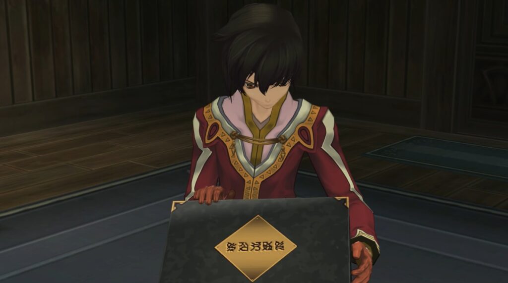 Tales of Xillia Remastered character opening a mysterious box during a story moment