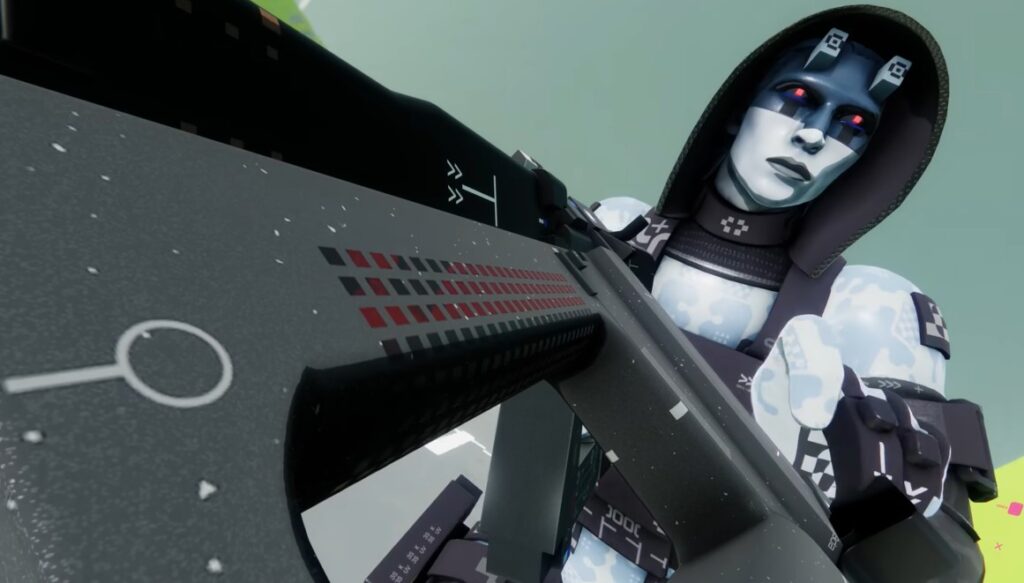 marathon assassin shell closeup holding weapon