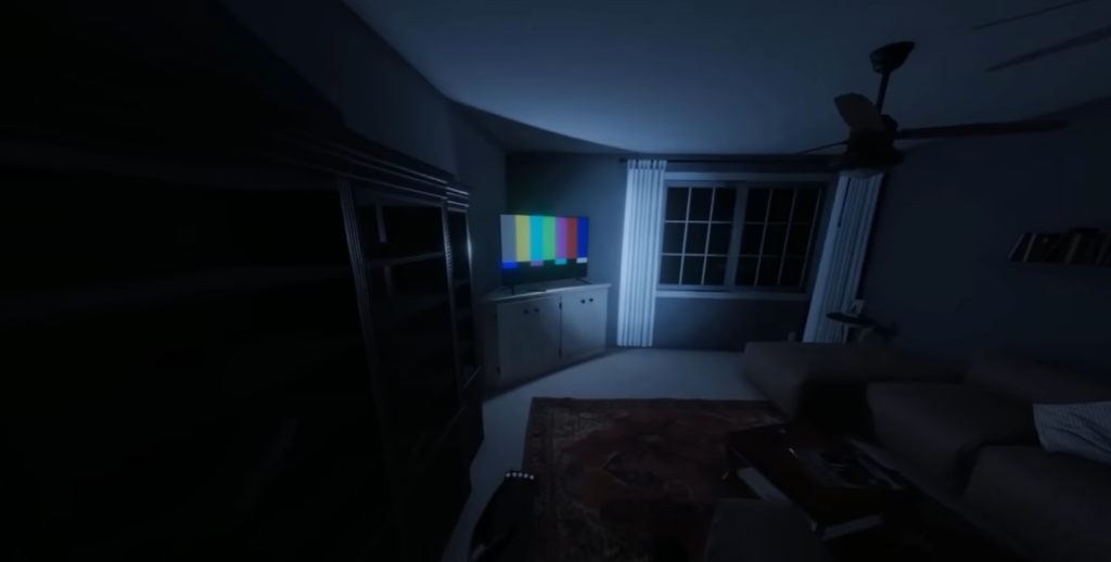 phasmophobia gameplay in a dark room with the TV in the distance turned off best horror games