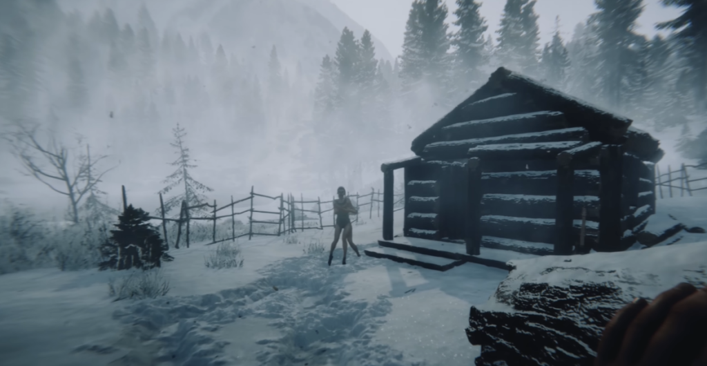 sons of the forest gameplay scene in cold winter day