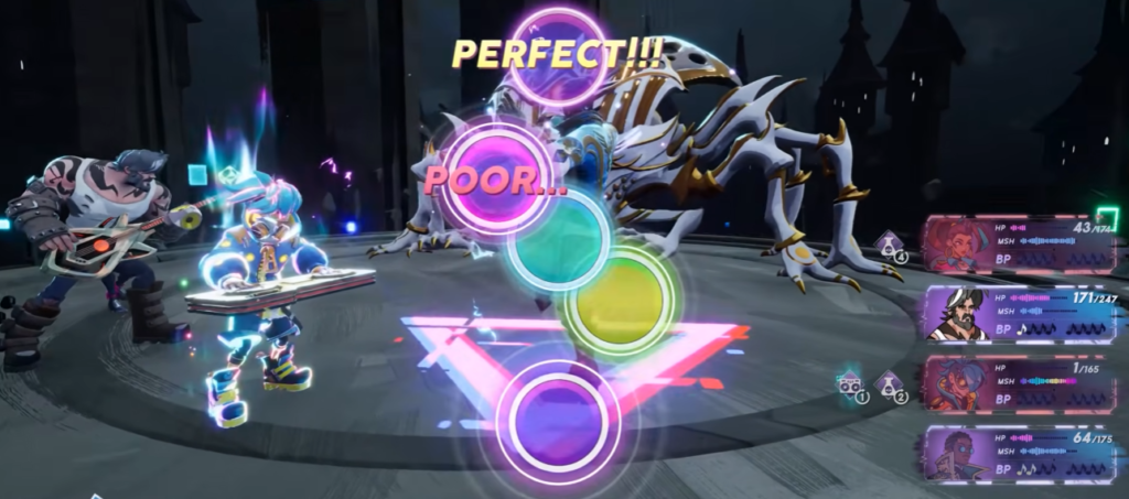 Gamer performing a timed attack in People of Note during combat.
