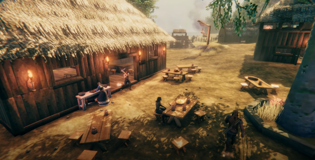 Valheim co-op players building and crafting together in a survival world
