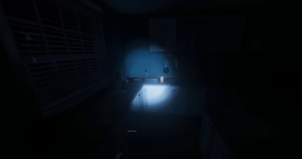 Phasmophobia character exploring darkness during co-op horror gameplay.