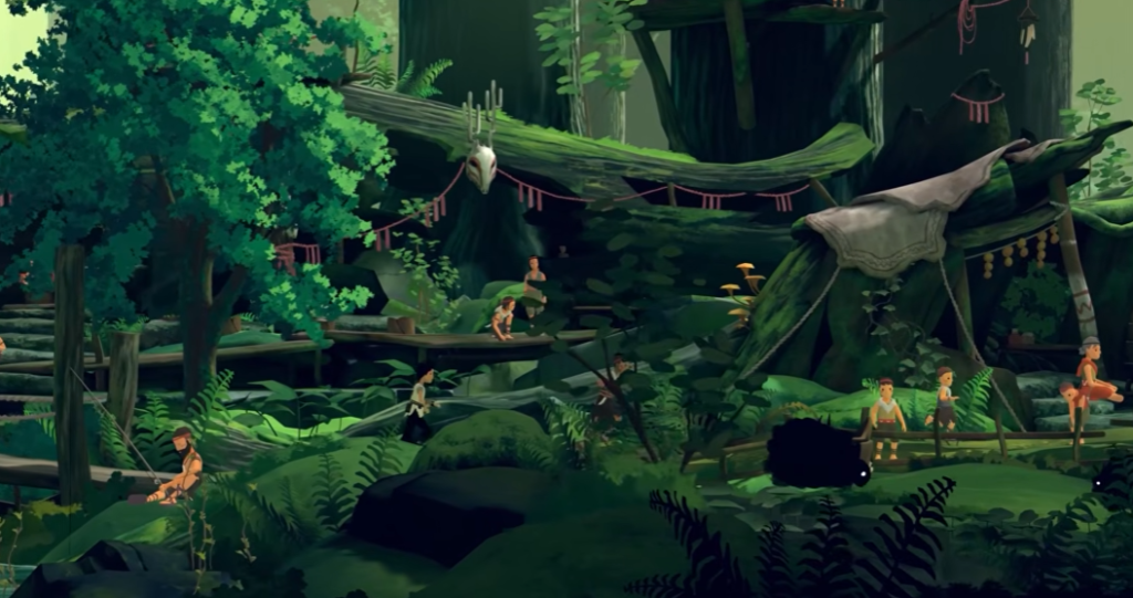 Planet of Lana 2 characters gathering in an alien forest